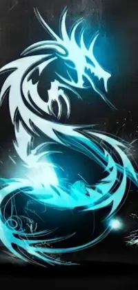 This live wallpaper features a striking digital art of a blue and white dragon against a dark background, perfect for your iPhone 15