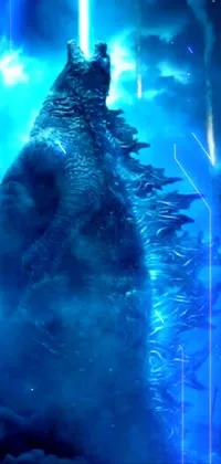 This captivating live wallpaper features the legendary Godzilla standing amidst a cloud-filled sky, showcasing his fearsome power