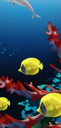 This phone live wallpaper features a colorful and captivating underwater scene with fish swimming and vibrant coral