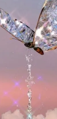 Enjoy a stunning phone live wallpaper featuring the graceful flight of a butterfly through a vibrant scene of sparkling water and rippling colors