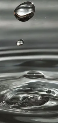 This live phone wallpaper portrays a photorealistic artwork of a water droplet falling into a tranquil pond