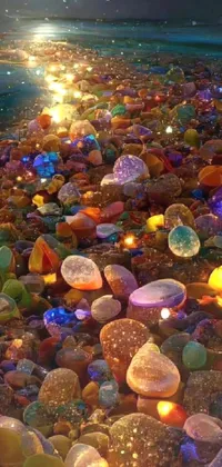 This stunning live wallpaper features a microscopic photo of a beach with rocks of various shapes
