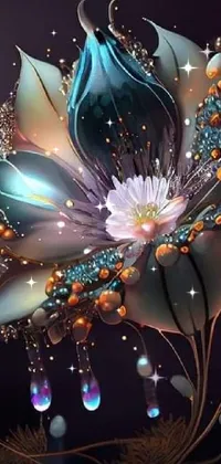 This ornate live wallpaper for phones features a stunning digital art image of a close-up flower on a black background