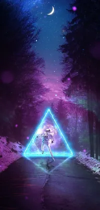 This live wallpaper features a cyberpunk-inspired digital art of someone standing in the middle of a road holding an umbrella