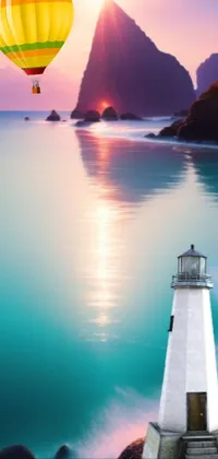 This stunning phone live wallpaper features a lone lighthouse standing tall in a vast body of water