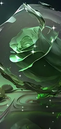 This stunning live wallpaper shows a close-up of a flower in a clear glass vase