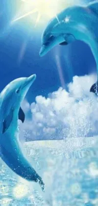This stunning phone live wallpaper features two dolphins leaping out of the water in synchronized elegance