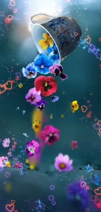 Adorn your phone with a lively bucket full of colorful flowers, depicted in stunning digital artwork