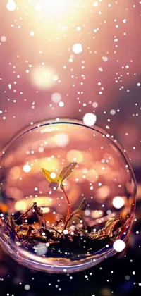 This live phone wallpaper showcases a charming plant sprouting from a bubble encompassed by enchanting bokeh surrounded by earth and pastel shades for a warm, placid style