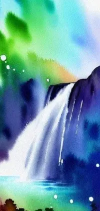 Bring a touch of nature to your phone screen with this beautiful live wallpaper! It features a watercolor painting of a waterfall, with gorgeous blue, purple and green hues blending together in a glossy, realistic design