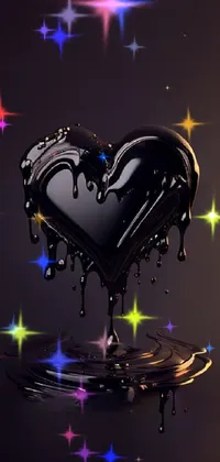 Add a touch of elegance to your phone with this stunning live wallpaper featuring a smoothly rendered black heart melting into a pool of sweet hurufiyya liquid