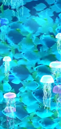 This phone live wallpaper is trending on Tumblr and features a digital rendering of a group of glowing jellyfish floating on top of water