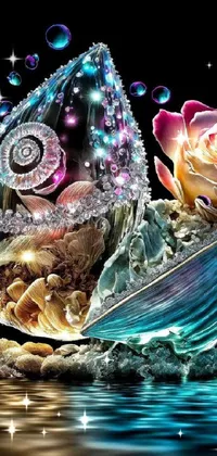 This stunning phone live wallpaper features a charming snail resting on top of a glossy rock beside a vibrant flower