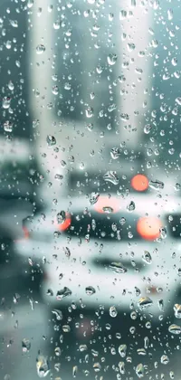 This phone live wallpaper captures a rainy-day scene of parked cars on a wet pavement