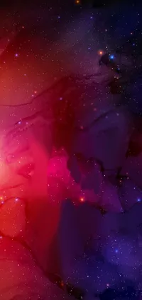 This phone live wallpaper features a stunning digital art of a red and blue galaxy set against a backdrop of stars