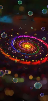 This stunning live wallpaper features a computer-generated multicolored spiral against a backdrop of space