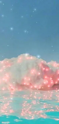 Looking for a serene and relaxing phone wallpaper? Check out this digital art live wallpaper featuring a pink cloud floating on top of a body of water