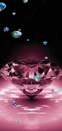 This live wallpaper features a stunning pink diamond on a sleek black background