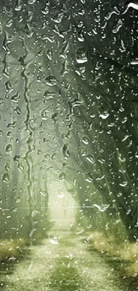 This live phone wallpaper captivates with a hyper-detailed view of a rain-soaked road through a car window