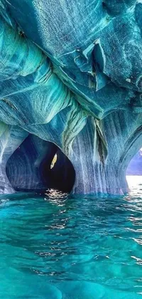 Experience the beauty and tranquility of a glacier-colored cave with this mesmerizing live wallpaper