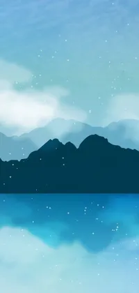 This blue phone live wallpaper features a digital art creation from DeviantArt, evoking a serene atmosphere with a large body of water and majestic mountains in the background
