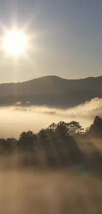 This stunning live wallpaper features a breathtaking view of a foggy valley, illuminated by the sun&#39;s rays