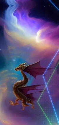 Give your phone a fantastical touch with this stunning live wallpaper! Two majestic dragons take flight in a starry sky, with an irresistible gradient backdrop