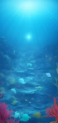 This stunning phone wallpaper depicts a serene underwater world