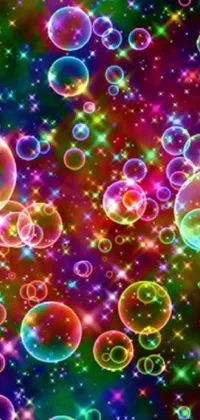 Enhance your phone screen with our delightful live wallpaper featuring colorful bubbles floating in the air