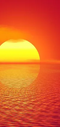 This phone live wallpaper showcases a stunning sunset over water using a red 3D render