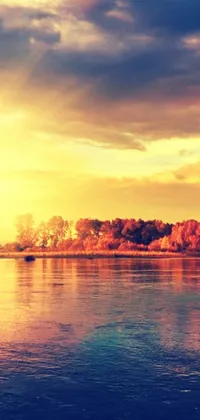 This live wallpaper features a tranquil body of water set against a cloudy sky, perfect for lovers of romanticism and golden autumn
