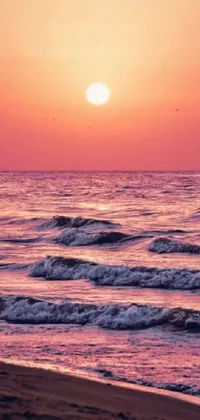 Observe the breathtaking sunset over the ocean with this live phone wallpaper
