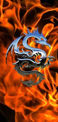 This phone live wallpaper features an extremely realistic close-up of a blue dragon on a flickering fire