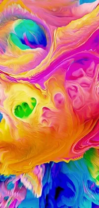 This psychedelic live wallpaper features an abstract painting of a woman's face, created through generative art