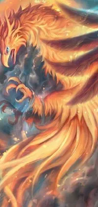 Looking for an epic and breathtaking live wallpaper for your phone? Check out this stunning fantastical artwork from Pixiv! Featuring a gorgeous bird flying through the sky, this piece is filled with glowing fiery colors of orange and yellow contrasted against a deep blue backdrop