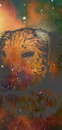 This phone live wallpaper features a digital painting of a dog sitting in the snow