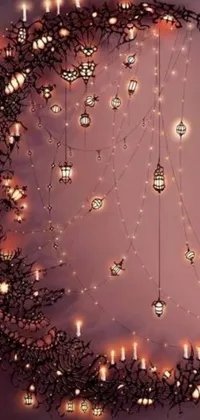 This circular chandelier phone live wallpaper features lit candles and intricate illuminated lines