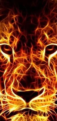 Looking for a fiery and electrifying phone wallpaper to add an edge to your device's look? This high definition screenshot showcases a digital art piece of a lion's face in vivid detail, boldly rendered in arcs of flame on a black background