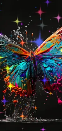 This phone live wallpaper depicts a beautiful butterfly in flight over sparkling water