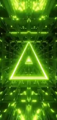Looking for a unique live wallpaper for your phone? Check out this one! Featuring a green triangle displayed in a futuristic tunnel with a holographic effect, this wallpaper will surely give your phone a distinct, edgy vibe that is hard to miss