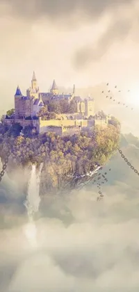 Experience the enchanting and mystical world of our live wallpaper featuring a sky castle surrounded by clouds