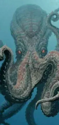 This live wallpaper showcases a beautiful painting of an octopus swimming gracefully in the ocean