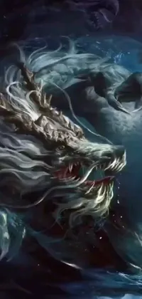 This live wallpaper features an extraordinary depiction of a fearsome dragon perched on a body of water