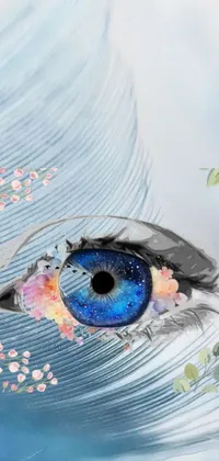This phone live wallpaper features a surreal, close-up view of a beautiful eye, transformed into a stunning digital painting