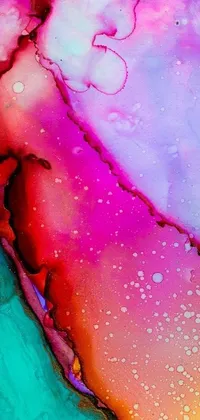 Looking for a unique and eye-catching live wallpaper for your phone? Check out this stunning abstract painting made of alcohol ink on parchment! Featuring bright and bold pink and teal colors, this piece is sure to catch the attention of anyone who sees it