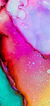 This dynamic live wallpaper showcases a vibrant piece of abstract art crafted using alcohol ink on parchment