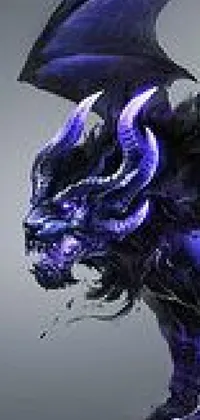 This live wallpaper for your phone features a detailed image of a fierce purple and black dragon set against a gray background