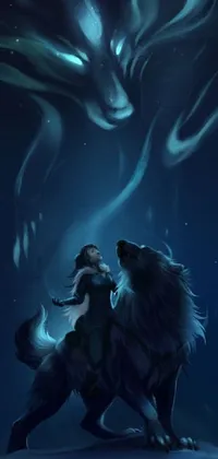 This live wallpaper showcases majestic animals standing on a snowy terrain, depicted in a stunning blue and cyan color scheme with a dark background