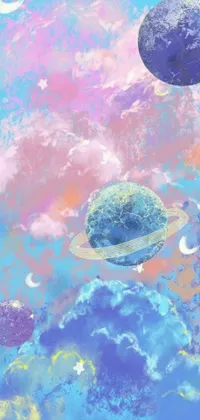 This dreamy phone live wallpaper features a pastel goth aesthetic digital painting of planets by Eva Frankfurther