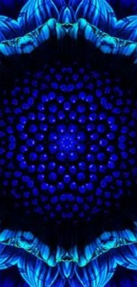 This phone live wallpaper features a gorgeous blue flower set on a black backdrop, created from a microscopic photo